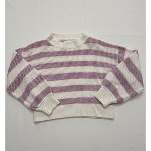 Aster Sweater Womens XS‎ Purple White Striped Crewneck Long Sleeve Pullover Knit